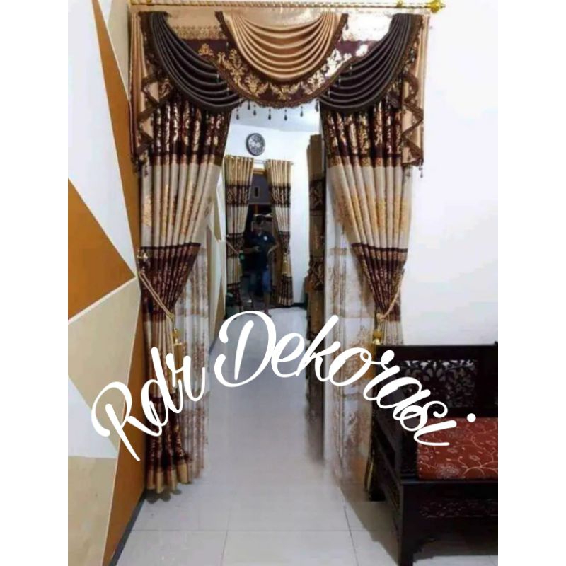 Gorden Pintu Tengah 1set Poni Sepanyol Tiray Jendela Hordeng Pintu Kamar Poni Gelombang Rumbai Mewah