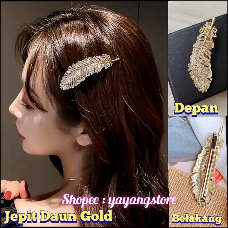 Jepit / Jepitan / Klip / Hair Clip / Pin Rambut Model Daun Permata Panjang Blink Blink Acara Pesta Cantik Anak Wanita dan Dewasa