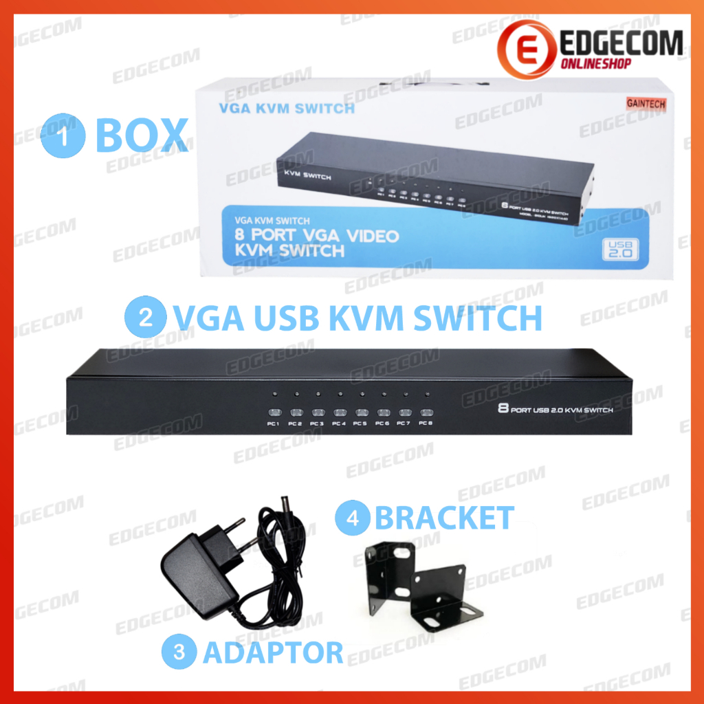 VGA KVM Switch USB 2.0  8 Port Manual + Remote Control Free Kabel KVM 8 pcs GAINTECH GARANSI RESMI