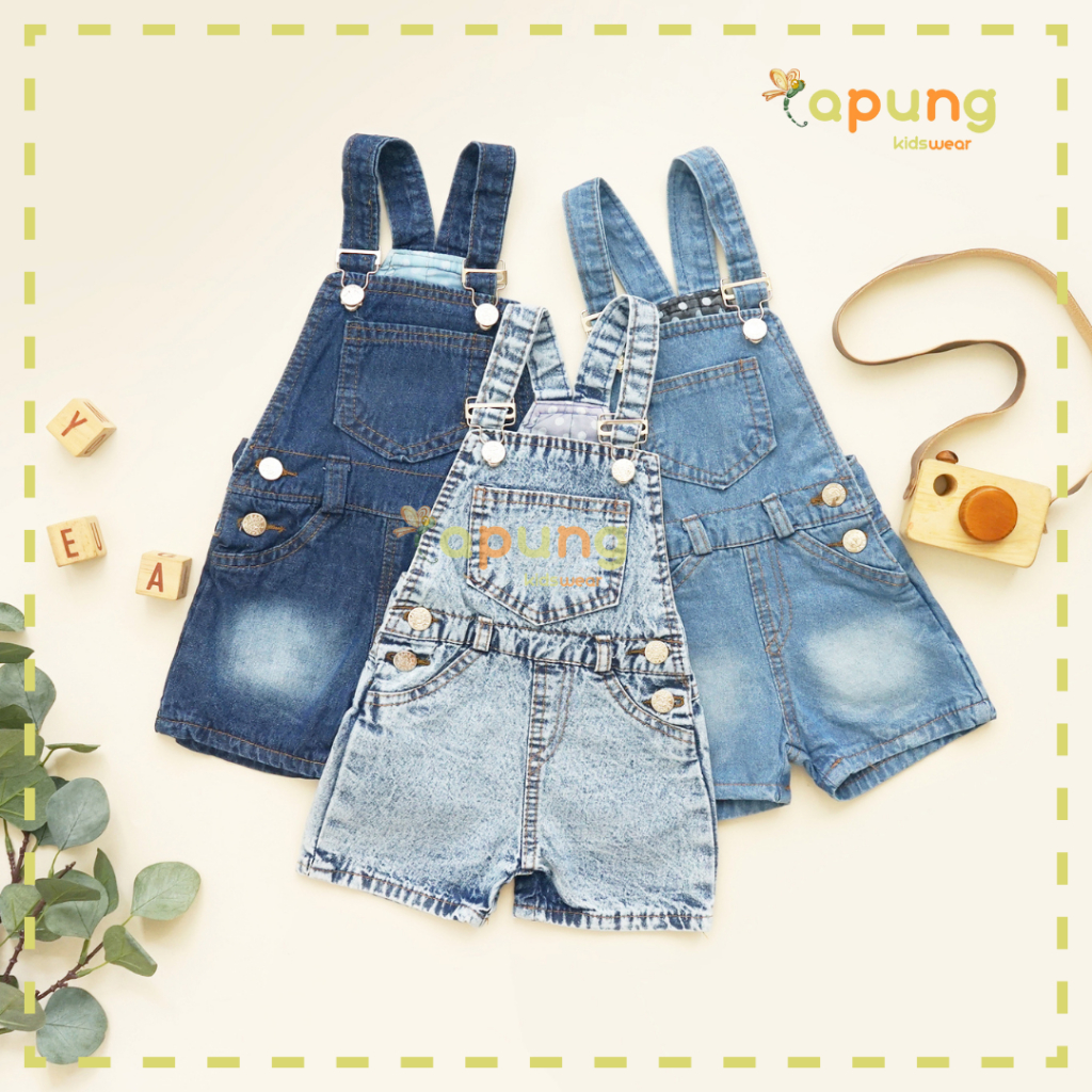 (Capung Kidswear) Overall Celana Pendek Jeans Anak Unisex Baju Kodok Anak (6bulan-4 tahun)