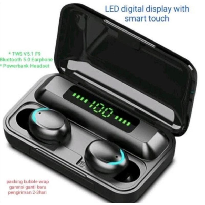 Earphone Bluetooth Tws V5.1 F9 plus Powerbank