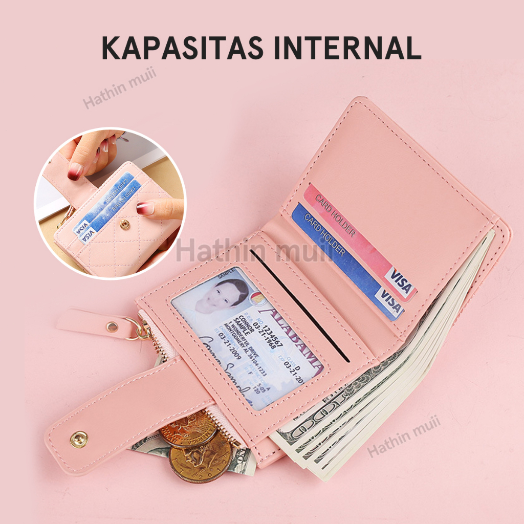 Hathin muii Dompet Wanita Kecil Dompet Pendek Lipat Dompet KartuWanita Bahan Kulit Leather lmport Terbaru Premium MINI RESLETINGKOIN WALLET