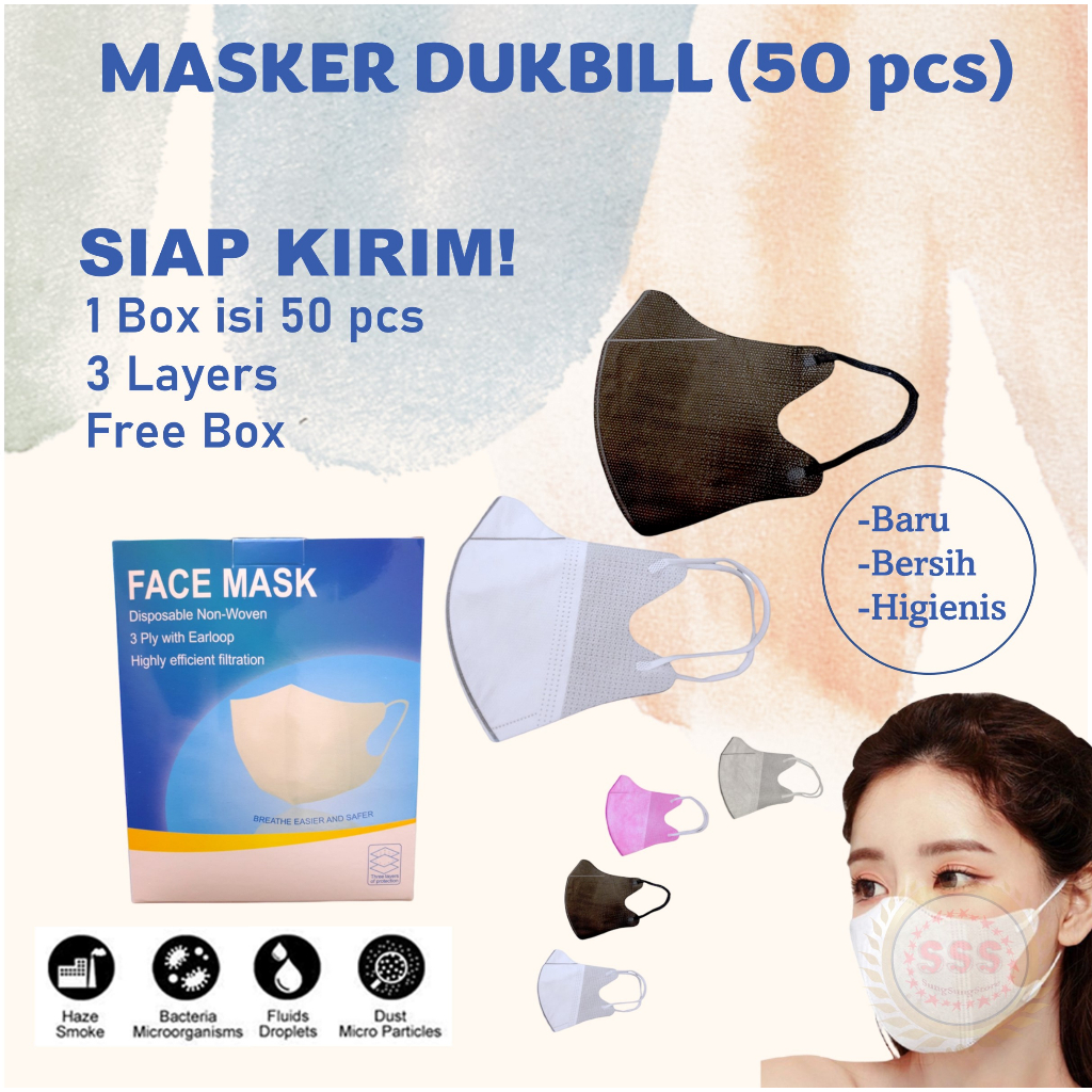 MASKER DUCKBILL 3ply Isi 50 Pcs With Box Disposable Mask High Grade Quality