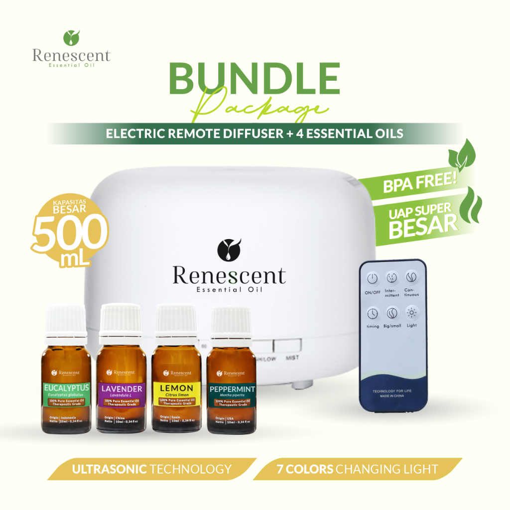 Renescent Diffuser 500ml Pengharum Ruangan &amp; Aromaterapi Essential Oil