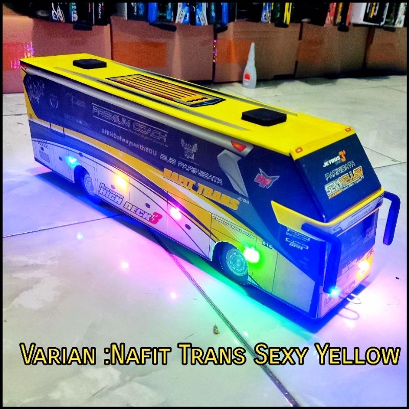 Mainan Miniatur Bus Telolet Basuri Nafit Trans Full Lampu