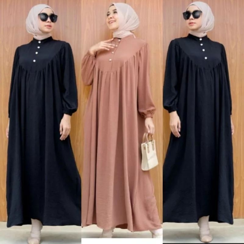 ASMIRA MAXI DRESS RENDA # GAMIS KANCING TIGA