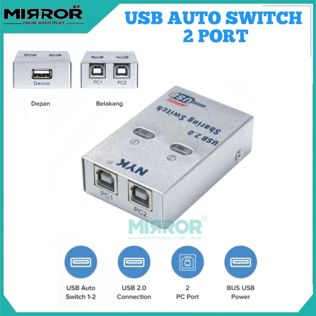 Auto Switch NYK USB Printer 2 Port Penghubung 2 PC / Komputer / Laptop ke 1 Printer