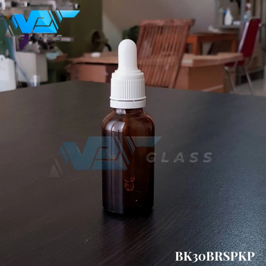 botol kaca pipet 30ml coklat / amber - ring segel putih