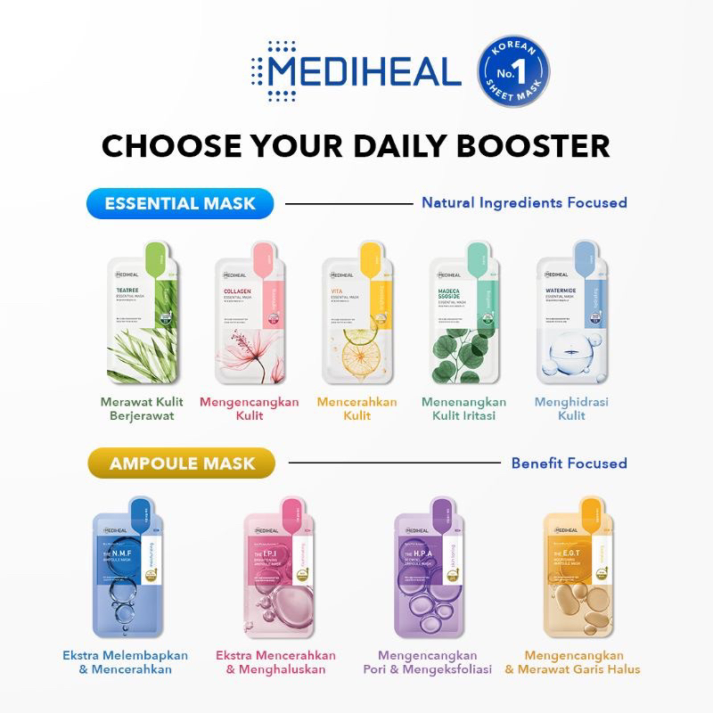 MEDIHEAL Sheet Mask/Masker Wajah New Original Korea 100%