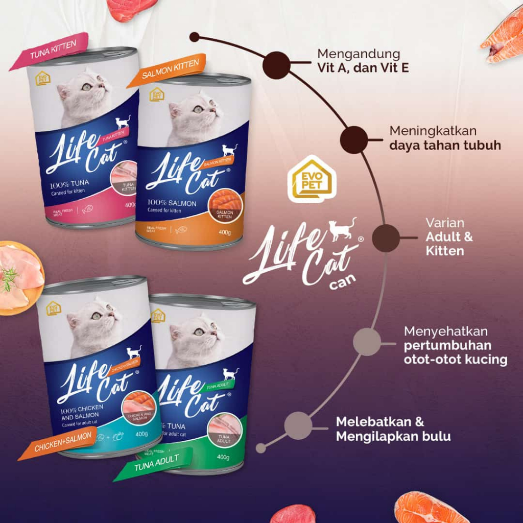 LIFE cat KALENG 400 gram / MAKANAN KUCING LIFE CAT / LIFECAT / PETSHOP