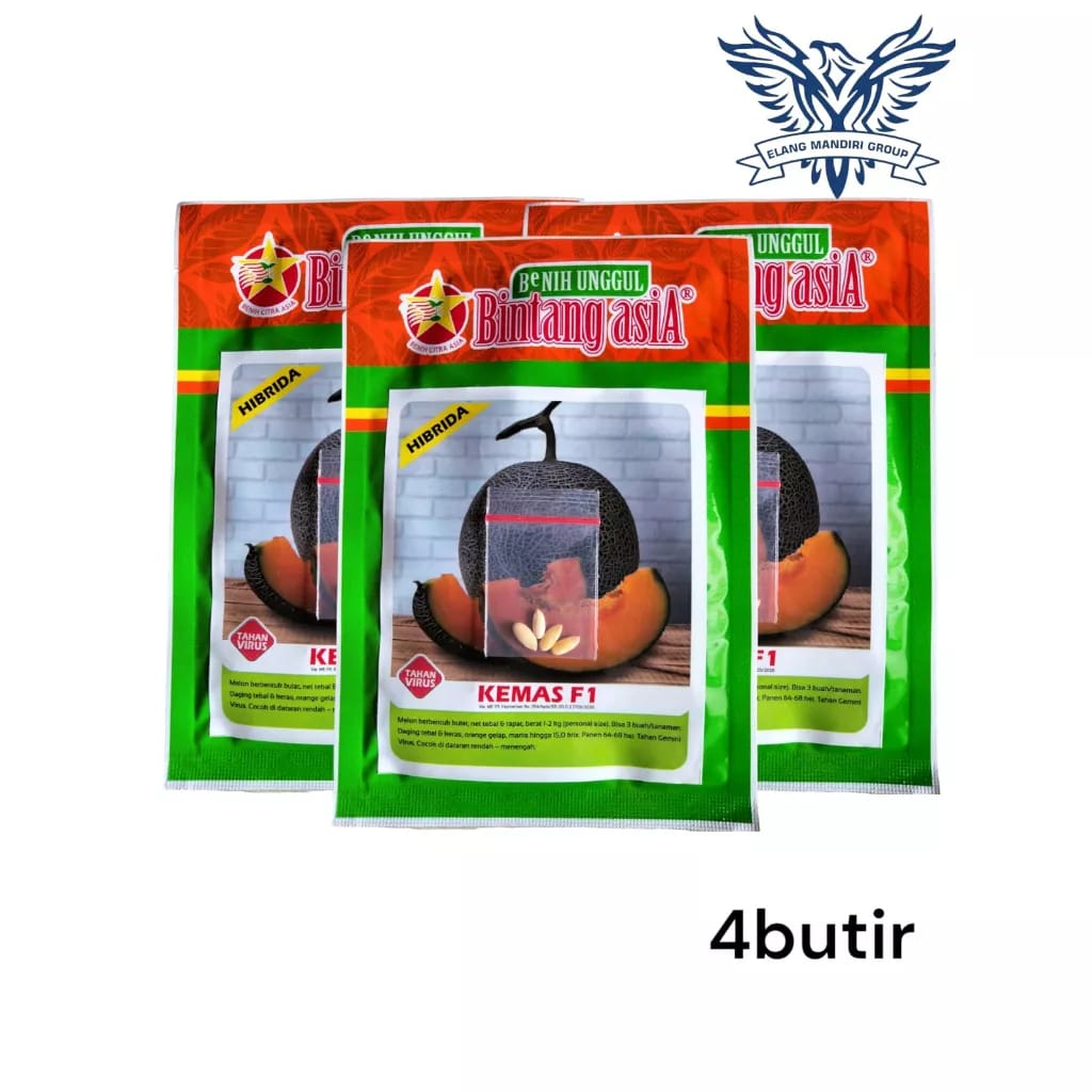 Repack 2000an Benih Bibit Melon KEMAS F1 4 Butir Tahan Virus Gemini Rock Melon Daging Orange Unggul Bintang Asia
