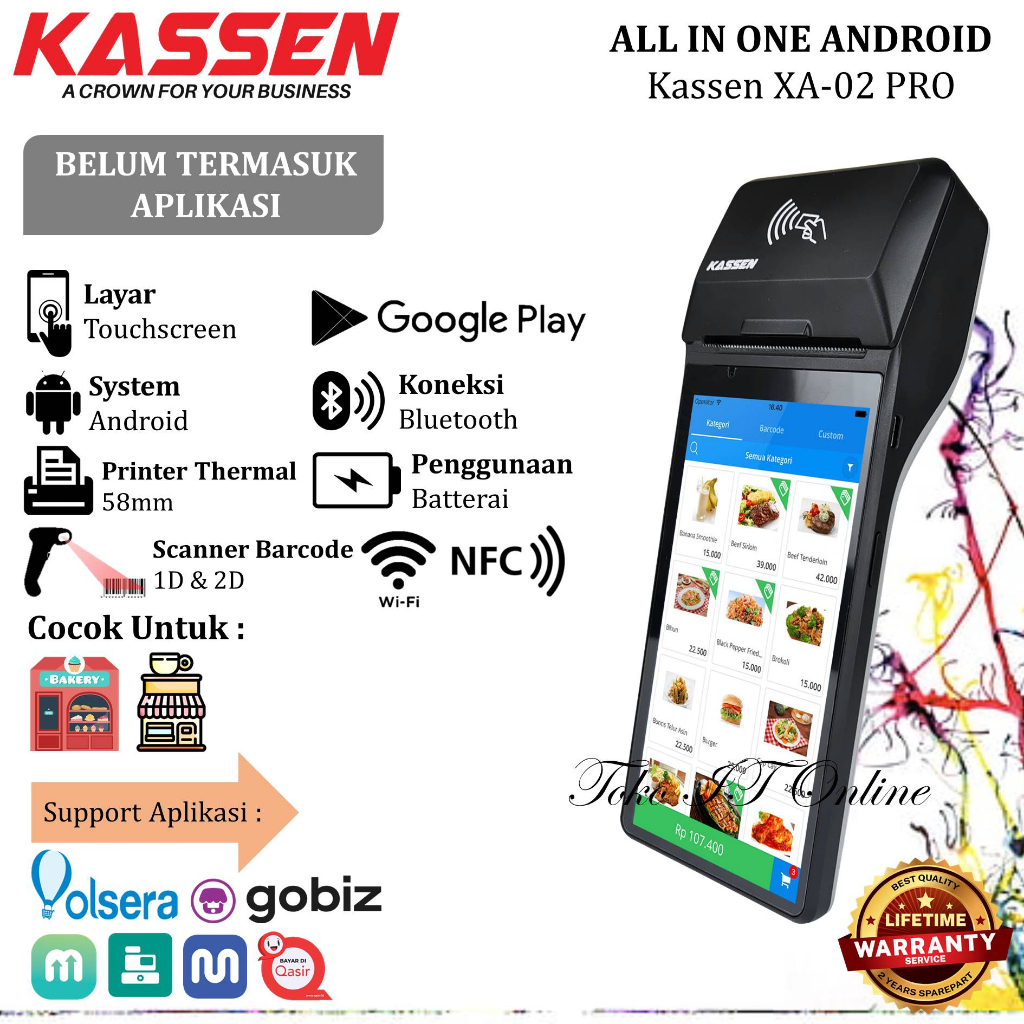 Mesin Kasir Android Portable Kassen XA-02 PRO All in One POSNDROID XA 02 PRO RAM 2GB / 16GB NFC Wifi Printer Thermal Bluetooth 58mm RPP02N Touchscreen XA02 PRO