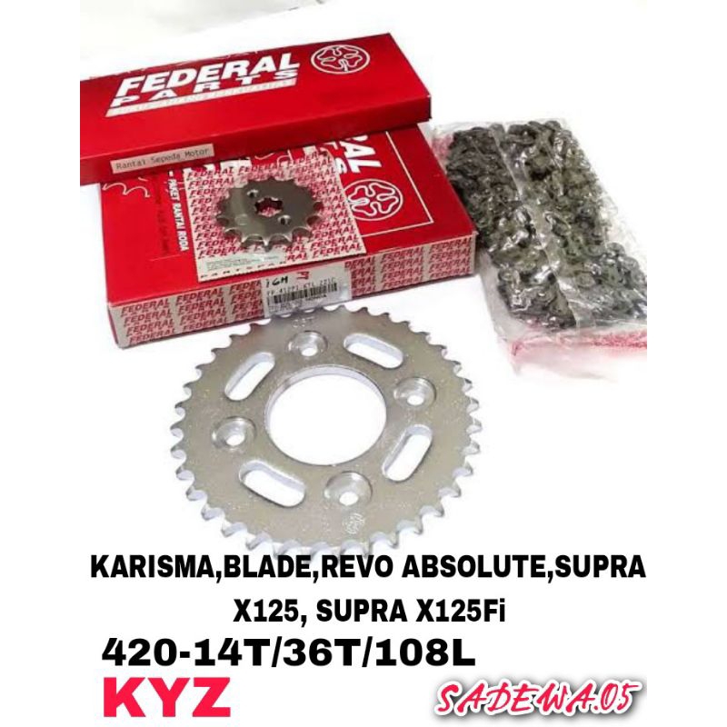 GER SET RANTAI RODA KARISMA, SUPRA X125, SUPRA X125FI, REVO ABSOLUTE, BLADE