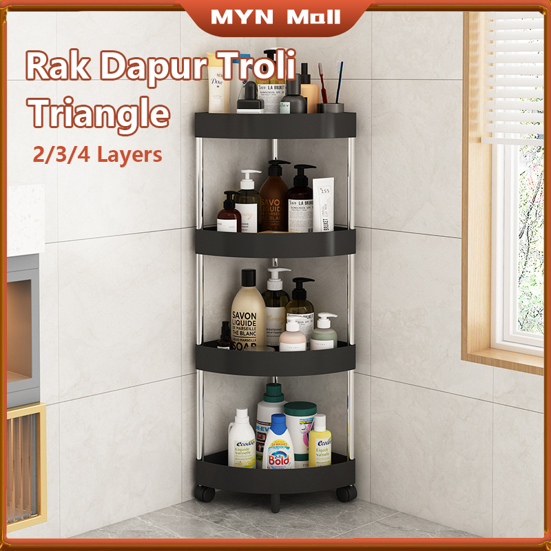 MYN Mall Triangle rak dapur rak troli rak toilet rak serbaguna 2/3/4 susun dengan roda / Rak troli plastik rak toilet rak kamar mandi rak dapur serbaguna dengan roda