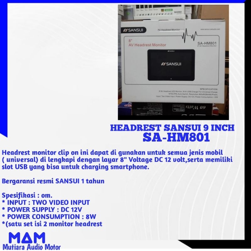 HEADREST SANSUI 9 INCH HIGH QUALITY