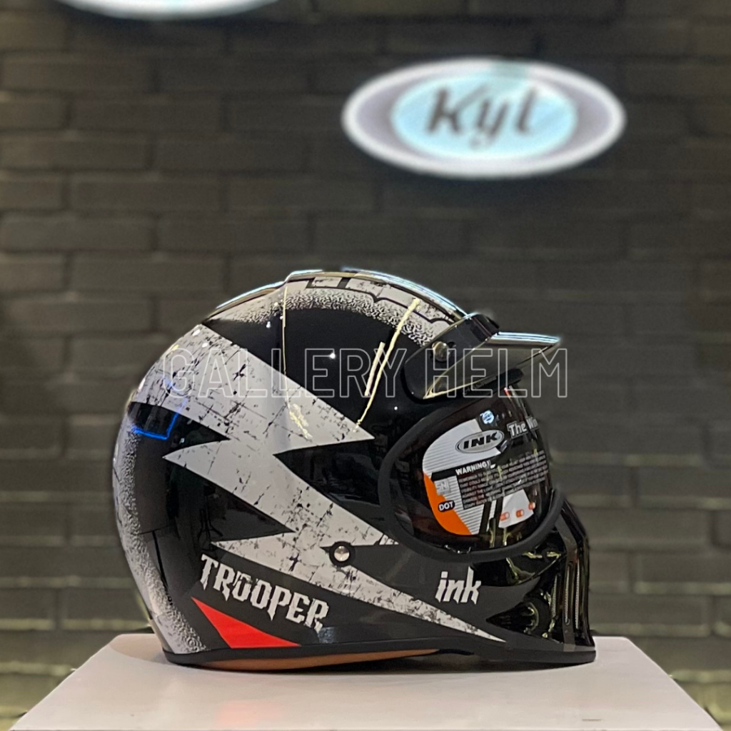 INK Trooper Thunder Black Oange Fluo / Helm INK / Helm retro / Helm Full face / helm keren / helm kl