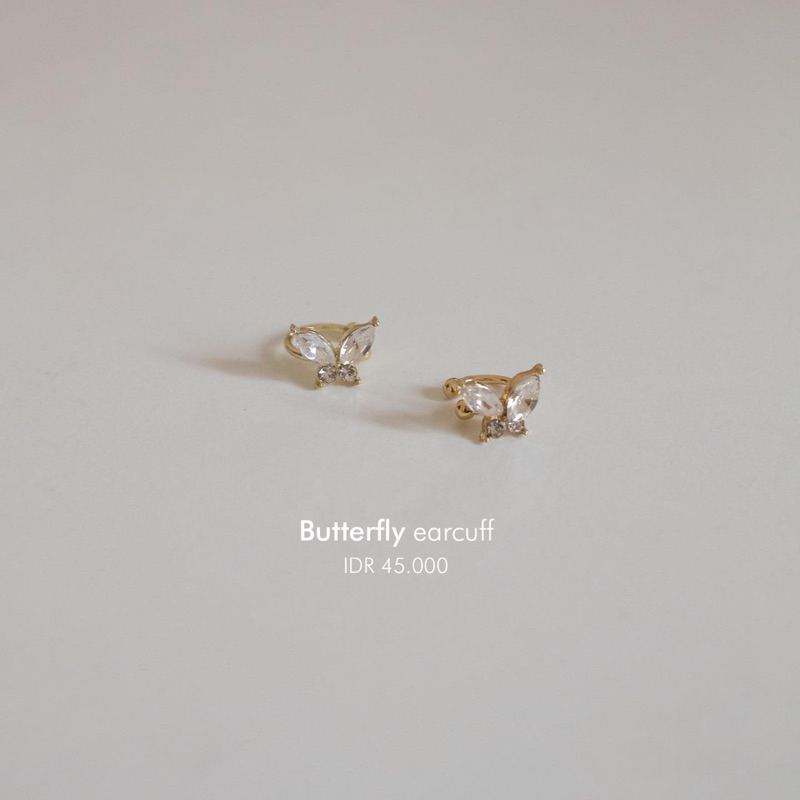 Ark.co - Parsley &amp; Butterfly basic rhinestones earcuff anting klip cepit tanpa tindik permata kristal