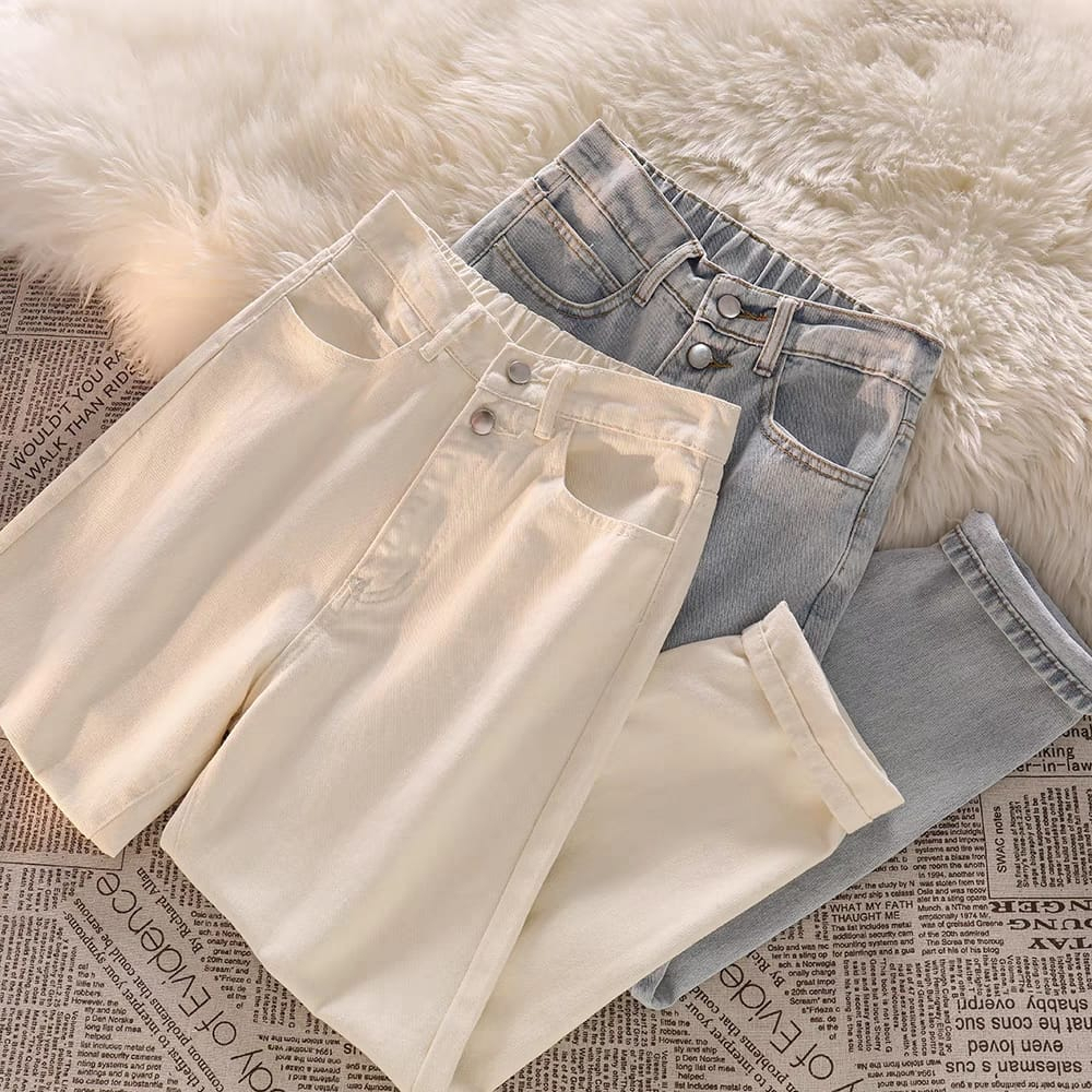 GROSIRTAS TG1701 Celana Jeans Wanita Highwaist Kancing Dua Import Loose Pants Trousers Korean Style