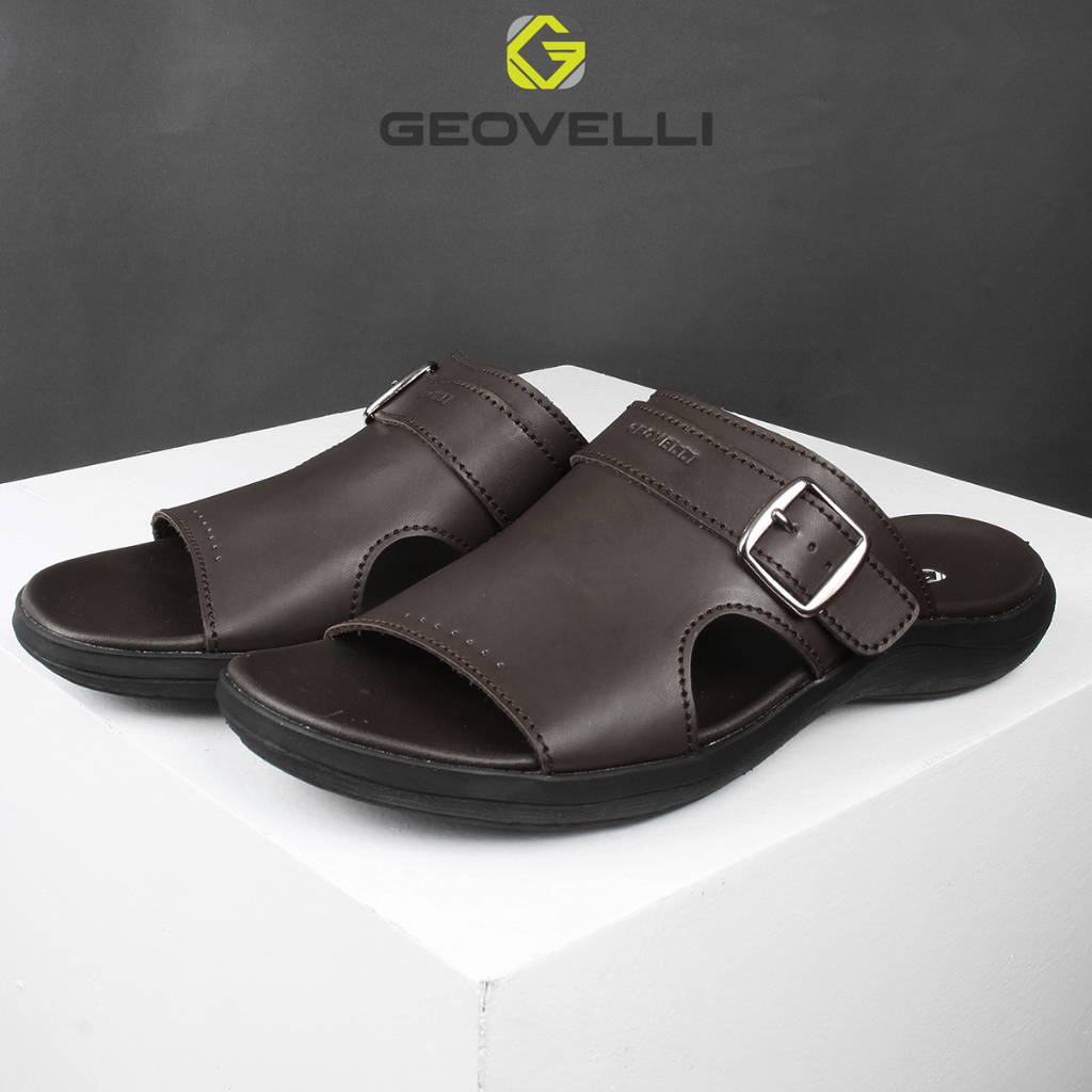 Sandal Pria Coklat Kopi Dewasa Geovelli Original Sendal Cowok Sendal Slide Casual Kualitas Lokal - G1988 Coklat