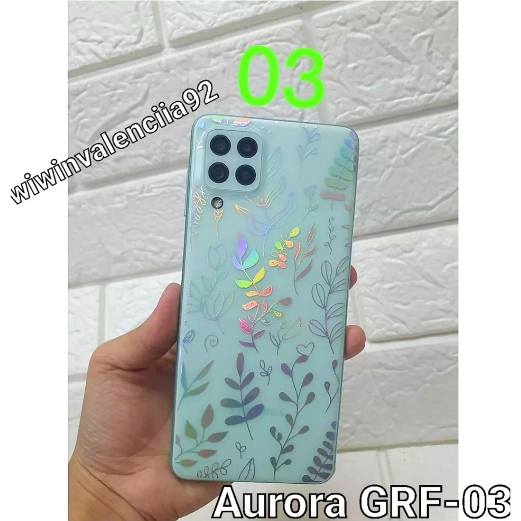 Custom Skin RAINBOW 5G Samsung A54 A24 A34 A14 A53 A23 A33 A13 A73 Garskin Gar Skotlet Stiker Gambar Motif Garis Simetris AURORA HOLOGRAM BUNGA Belakang Pelindung Anti Jamur CLEAR Murah plastik Tempel Transparent 4G Galaxy A 54 34 A24 14 5 4 3 2 1