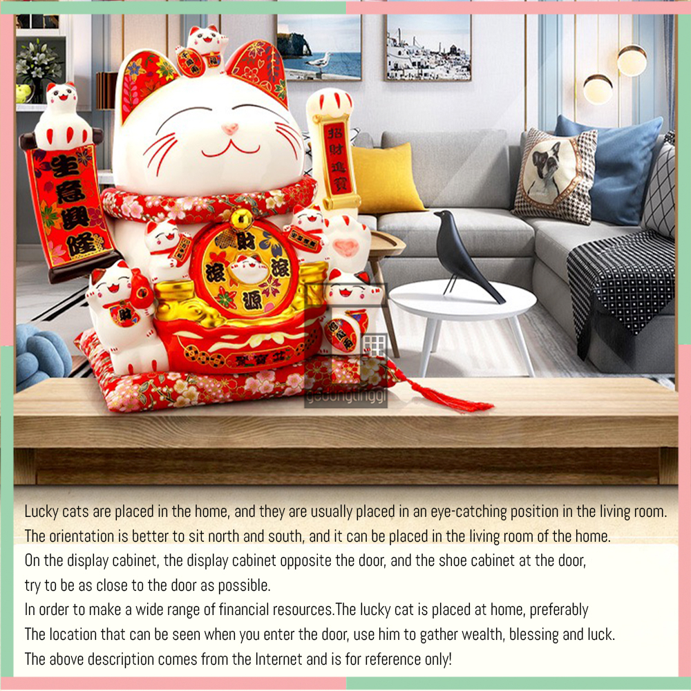 Pajangan Hiasan Patung Boneka Kucing Hoki Keberuntungan Rejeki Lucky Cat Maneki Neko Maneko Neki Keramik Ceramic Porselen China Cina Jepang Baterai Batre Batrai Batrei Listrik Ukuran Besar Big Size XL XXL 3XL Sedang Medium Kecil Small Kasir Toko Cafe Kafe