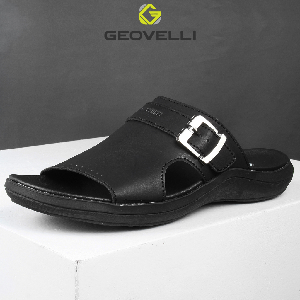 Sendal Pria Slide Selop Geovelli Original Sol Tebal Sandal Pria Casual Kualitas Lokal - Hitam