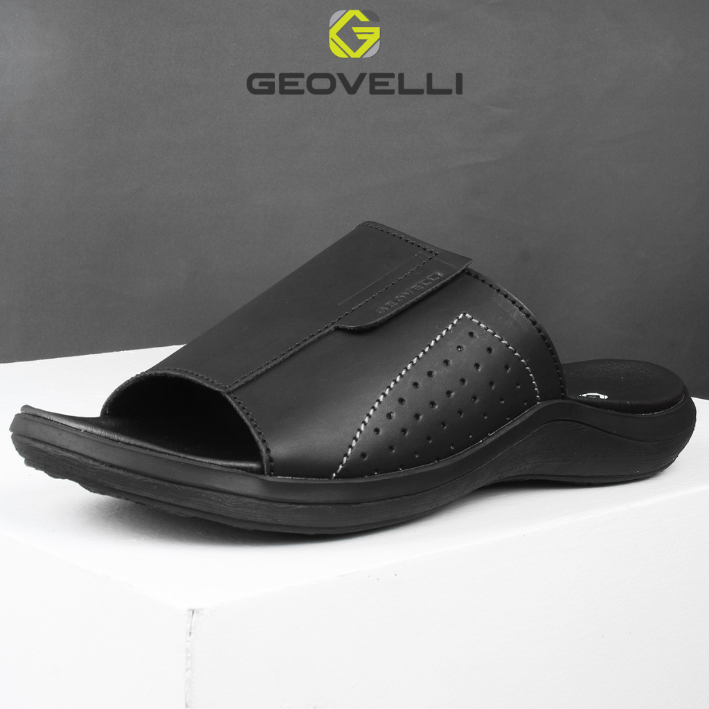 Sandal Pria Hitam Sol Tebal Dewasa Geovelli Original Sendal Cowok Sendal Slide Casual Kualitas Lokal - G1991 Black