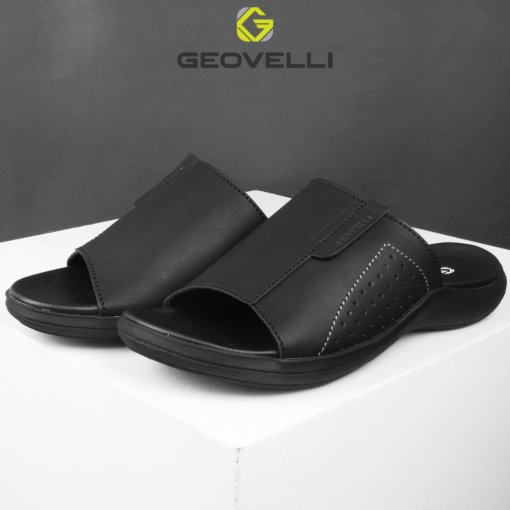 Sandal Pria Hitam Sol Tebal Dewasa Geovelli Original Sendal Cowok Sendal Slide Casual Kualitas Lokal - G1991 Black