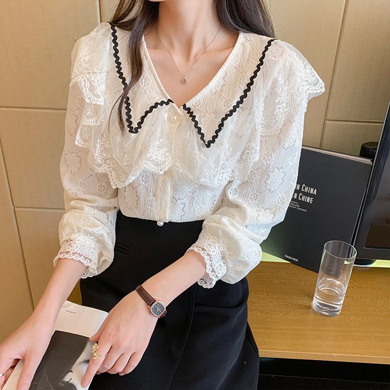 MOOGU ♡ Kemeja korea blouse renda temperamen shirt atasan wanita