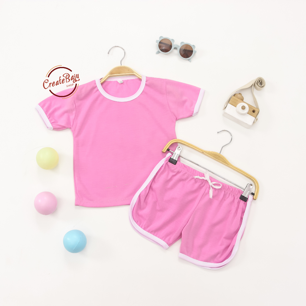 SETELAN ANAK POLOS WARNA PINK CHUPA CUPS SETELAN ANAK POLOS UNISEX LENGAN PENDEK TERMURAH