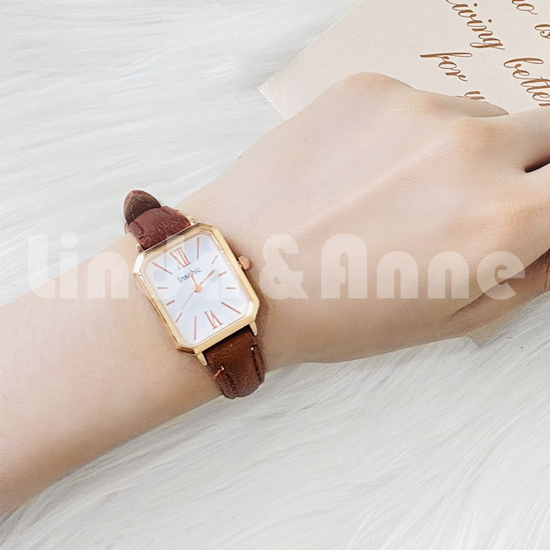 Jam Tangan Analog Wanita Dial Kotak Gaya Retro Casual Strap Kulit PU Fashion Import