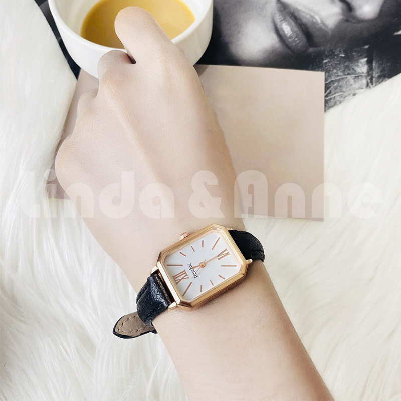 Jam Tangan Analog Wanita Dial Kotak Gaya Retro Casual Strap Kulit PU Fashion Import