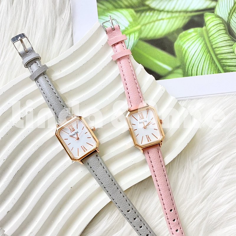 Jam Tangan Analog Wanita Dial Kotak Gaya Retro Casual Strap Kulit PU Fashion Import