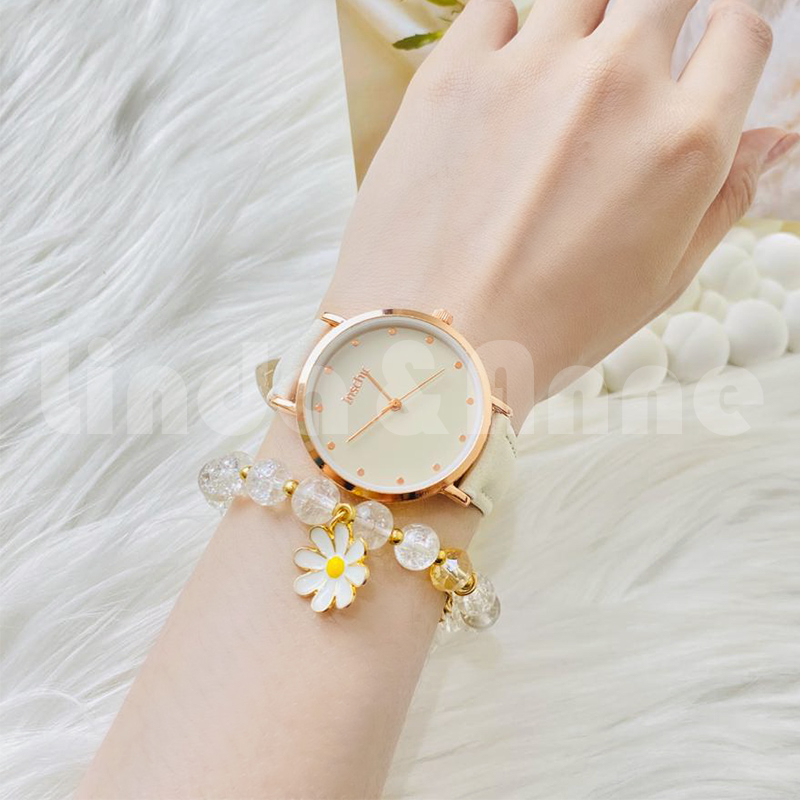 Jam Tangan Wanita Analog Simple Gaya Casual Strap PU Leather Dial Bulat Fashion Import