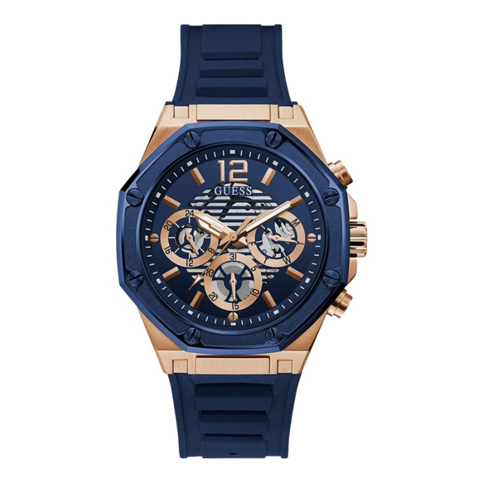 GUESS GW0263G2 Original MOMENTUM Jam Tangan Pria Analog Biru Rosegold