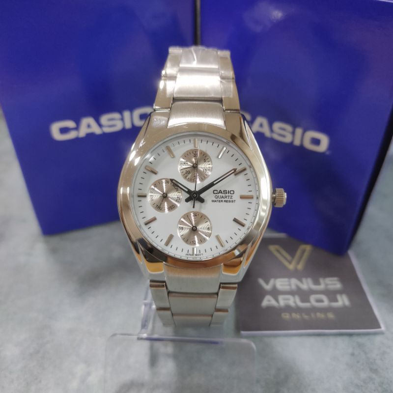 Jam Casio CS MTP 1191A 7AD MTP-1191A-7ADR Pria Rantai Silver Bulat