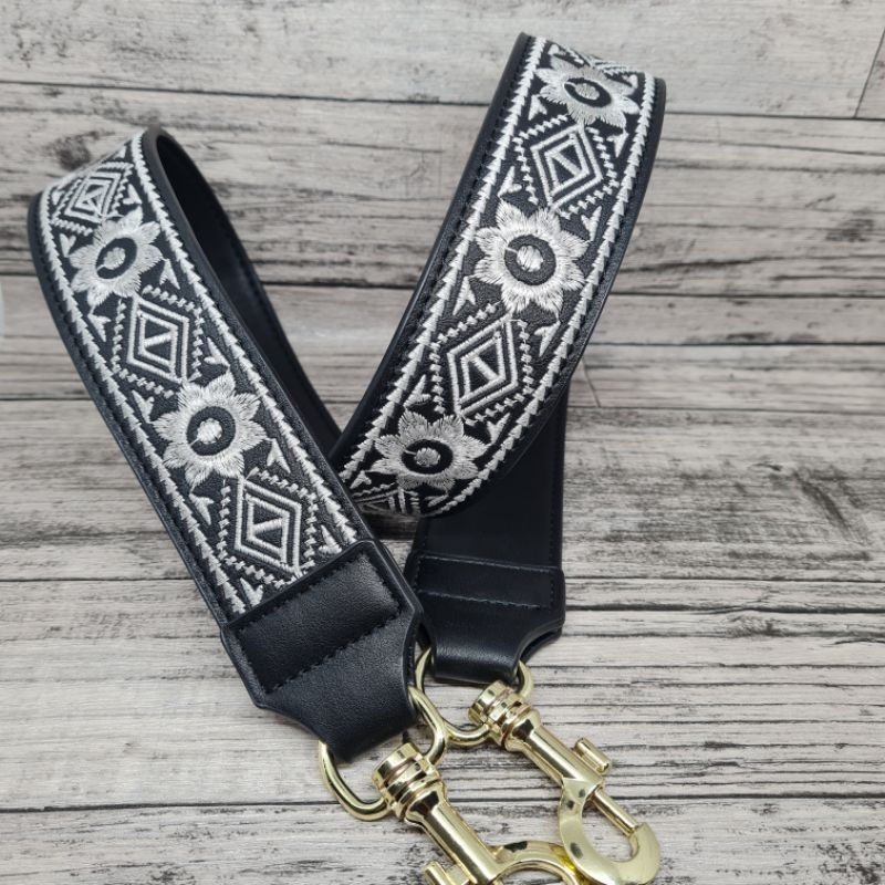 Leather Guitar flower embroidery bag strap / strap bordir panjang