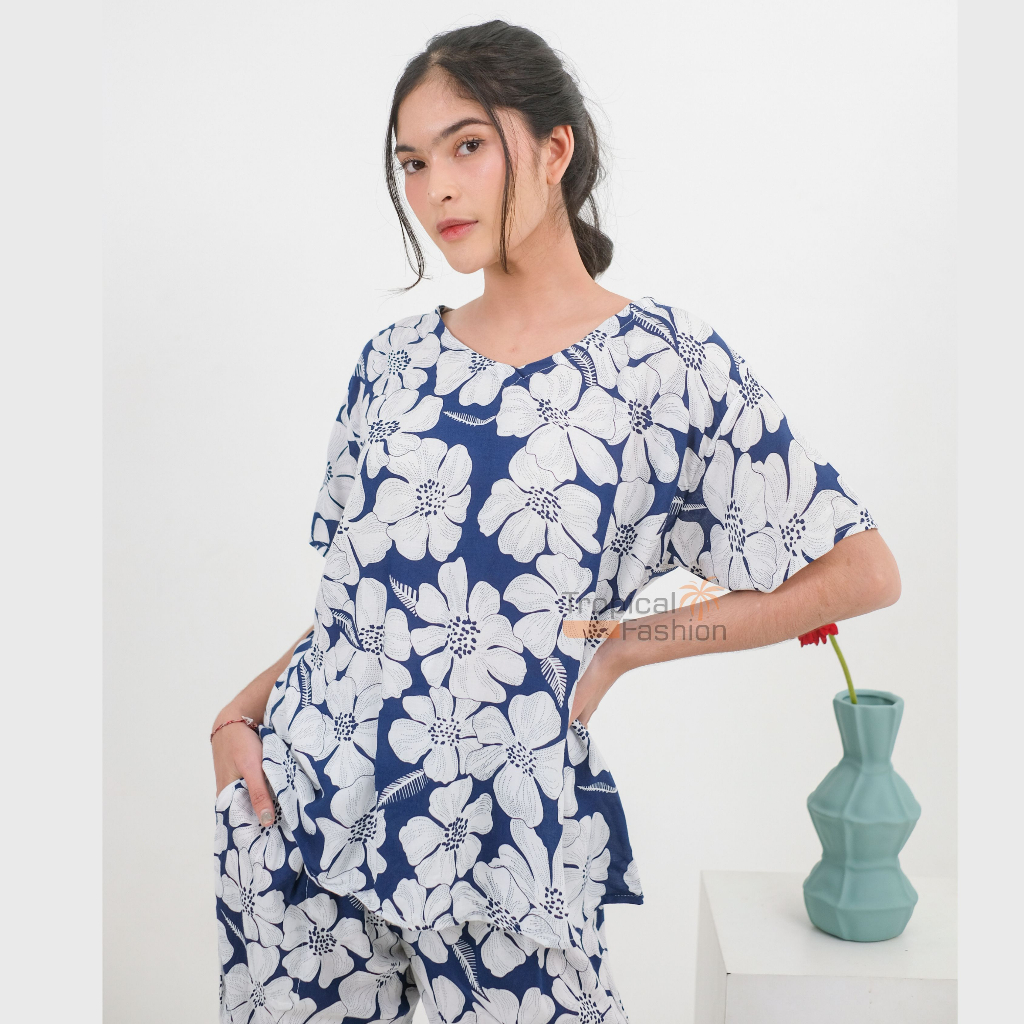 Setelan 7/8 Motif Flora Bahan Rayon Premium Termurah Kekinian