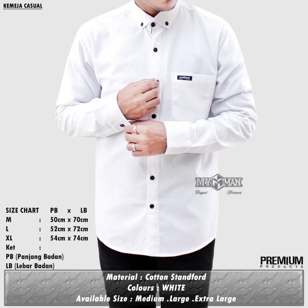 MY MAN Original Kemeja Polos lengan panjang kemeja pria warna WHITE art seri MY526