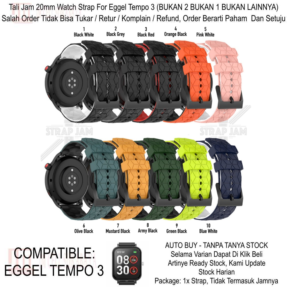 ZQT Strap 20mm Eggel Tempo 3 Kotak - Tali Jam Silikon Rubber Quick Release