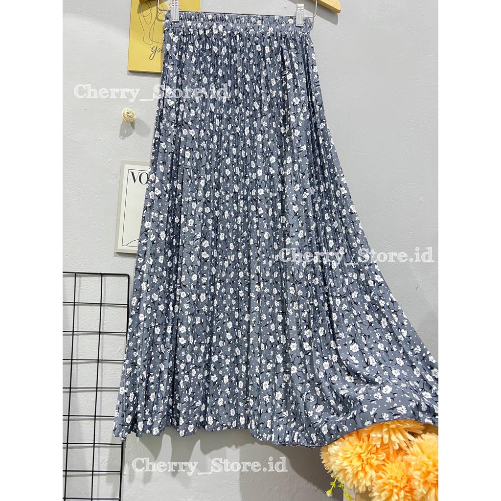 Cherry_ pleated skirt flower | rok plisket motif bunga krisan | rok panjang