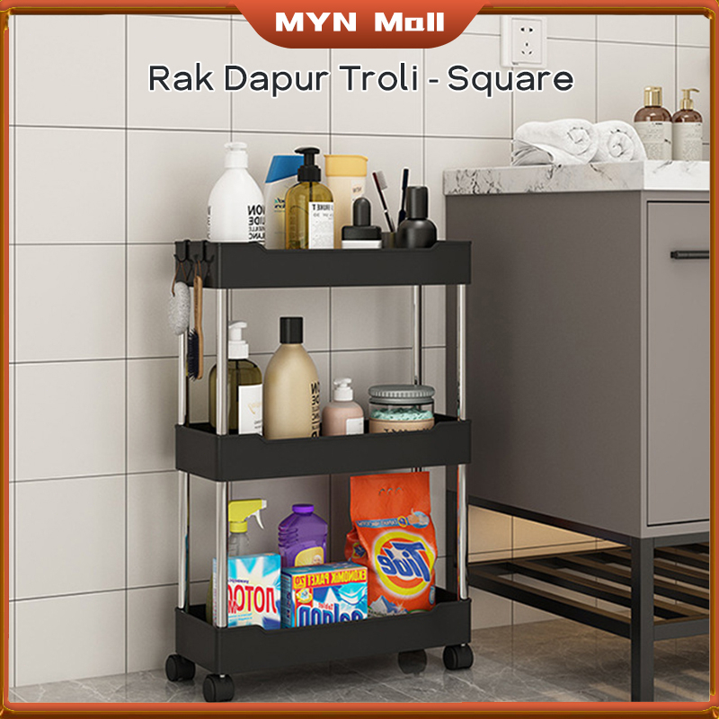 MYN Mall Rak Dapur Square/ Rak Troli/ Rak Kamar Mandi / Rak Susun Dapur / 2/3/4 Rak Serbaguna Dapur / Rak Bumbu Dapur / Rak Sudut Tempat Penyimpanan / Troli / Trolley