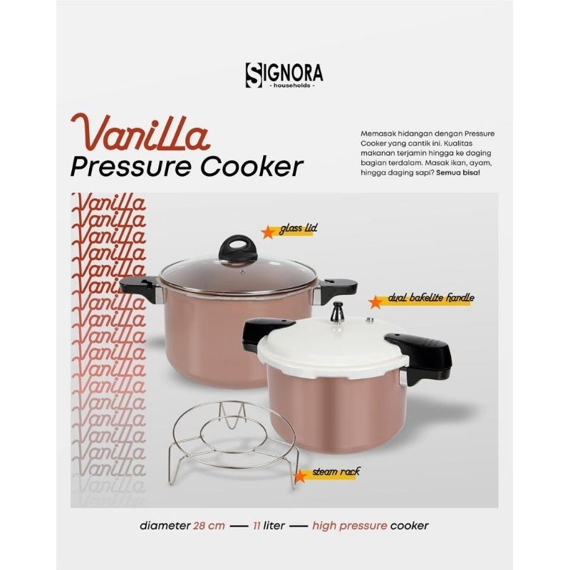 [2 FUNGSI] Panci Presto Vanilla Signora | Pressure Cooker 11 Liter | Presto Kompor listrik Induksi