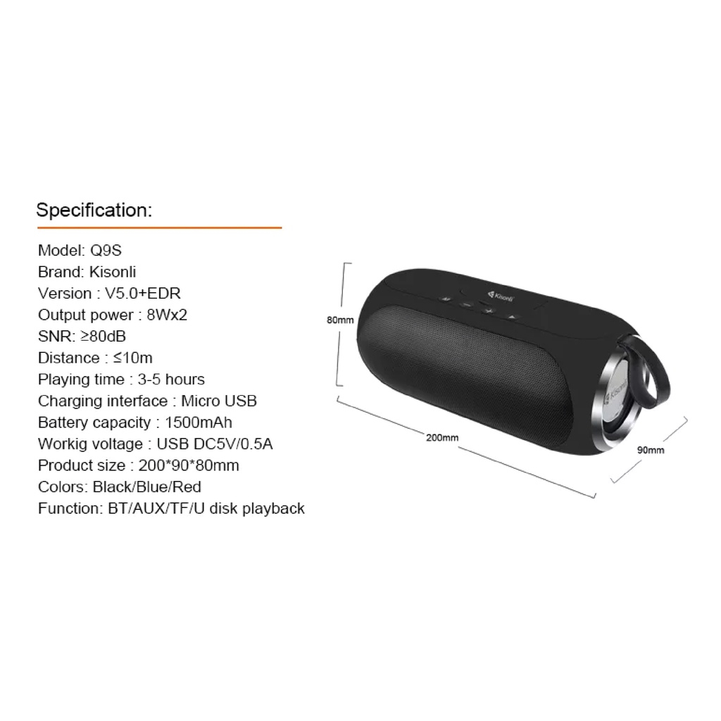 Speaker Bluetooth Kisonli Q9S 1500mAh Super Bass - XOBOX