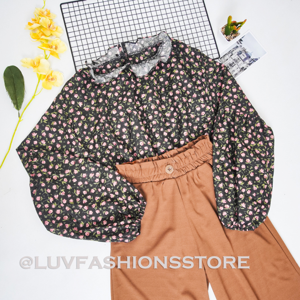 IL - SETELAN WANITA BLOUSE SANY MOTIF ROSE COMBI KULOT KANCING CREPE PREMIUM / ONE SET WANITA TERBARU MOTIF FLORAL