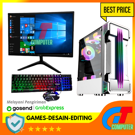 PC Gaming Fullset AMD Ryzen 5 4600G SSD 128GB lengkap LED 24 inc Keyboard Mouse GAMING