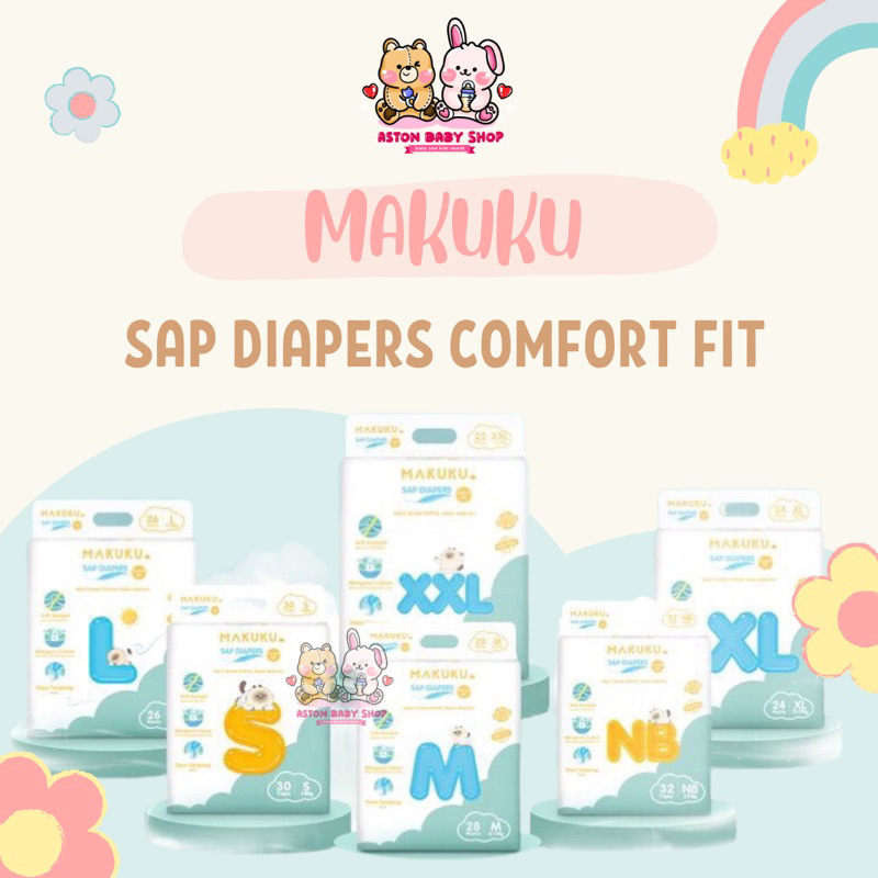 Makuku Comfort Fit SAP Diapers NB32 S30 M28 L26 XL24 XXL22 Popok Makuku Comfort Fit