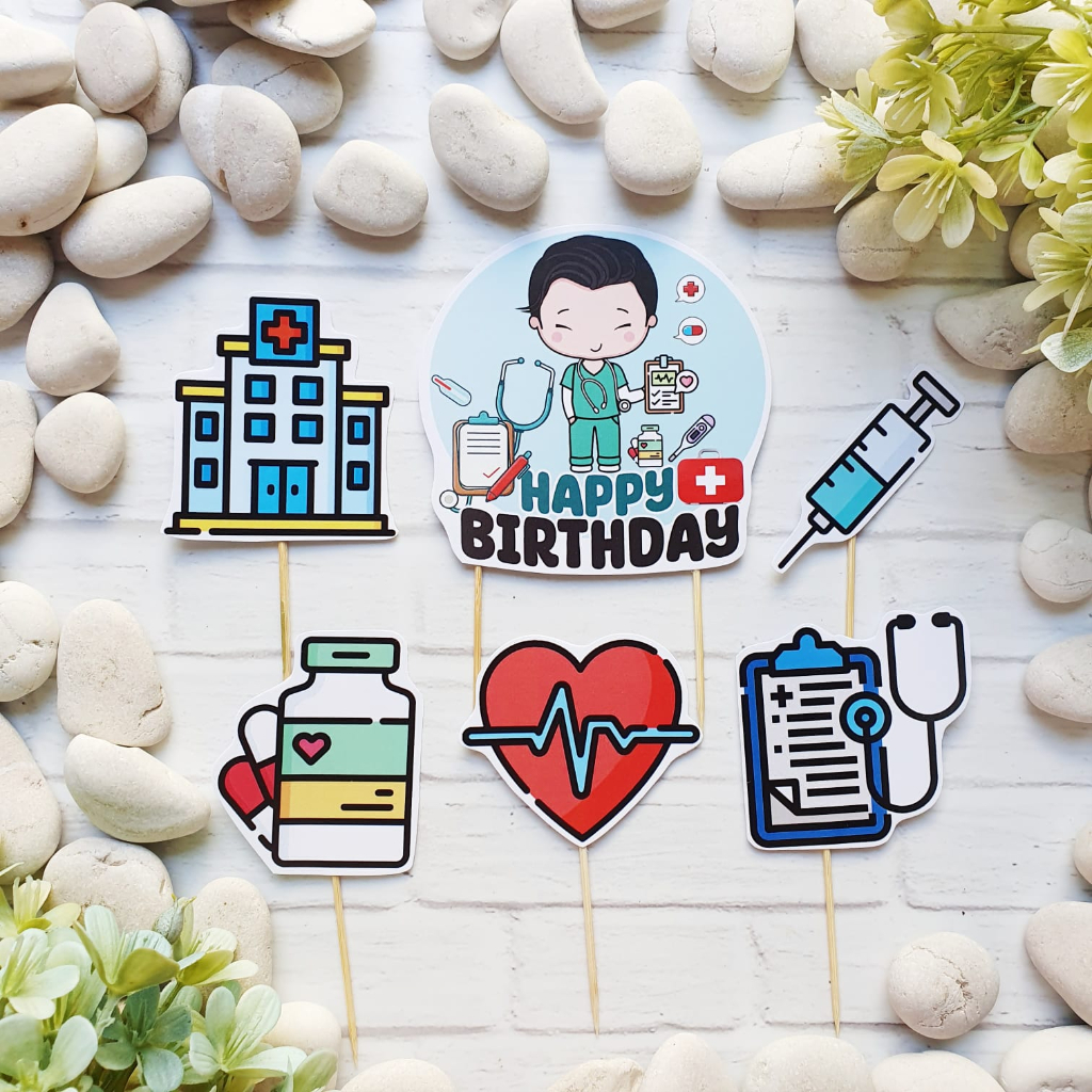 Dokter Doctor Hospital Medical Nurse Perawat Rumah Sakit Birthday Cake Topper Cupcake Pudding Tumpen