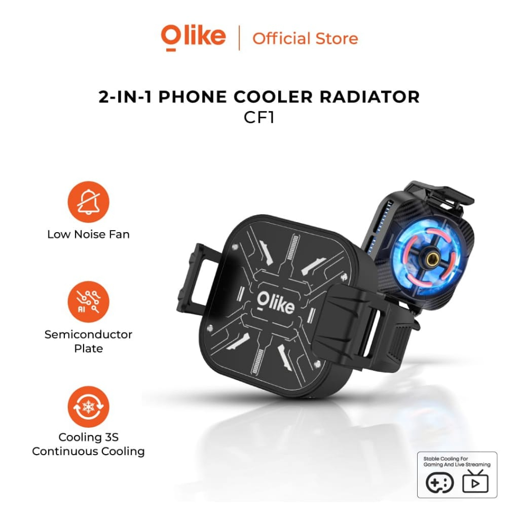 D_  Olike CF1 Phone Cooler Radiator 2 in 1 Low Noise Fan for Mobile