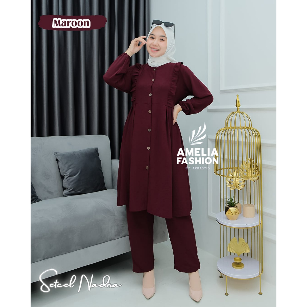 SET CELANA TUNIK CRINGKEL NADIRA ORI AMELIA TREND BUSANA KERJA WANITA MASA KINI